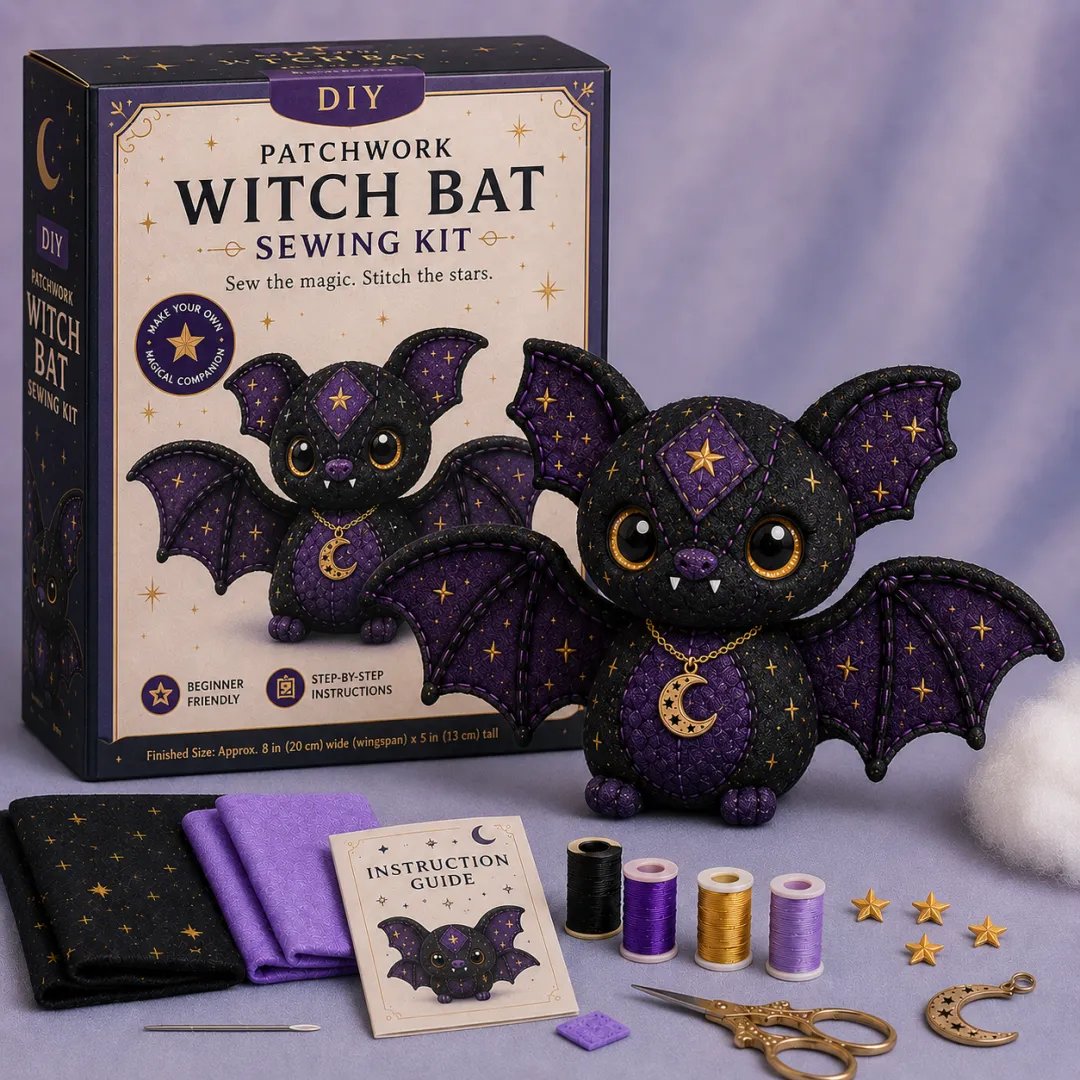 Mystic Patchwork Animal Sewing Kit – DIY Plush Craft Kit with Starry Fabric & Moon Charm