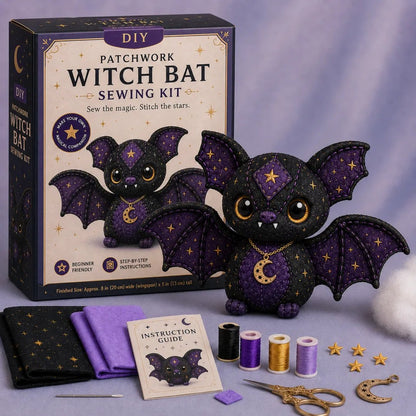 Mystic Patchwork Animal Sewing Kit – DIY Plush Craft Kit with Starry Fabric & Moon Charm
