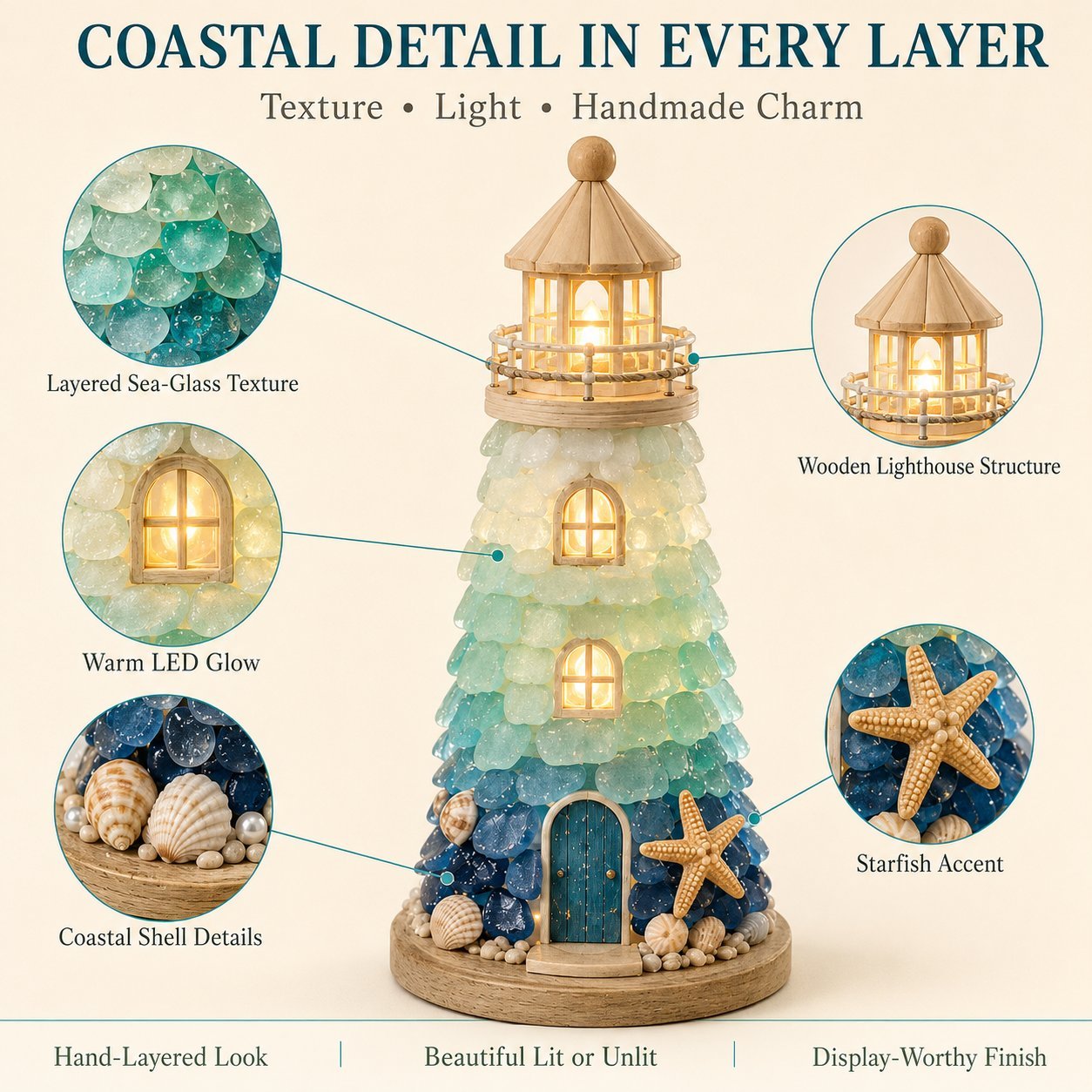 🌊 DIY 3D Sea Glass Lighthouse Kit | Light-Up Coastal Home Decor