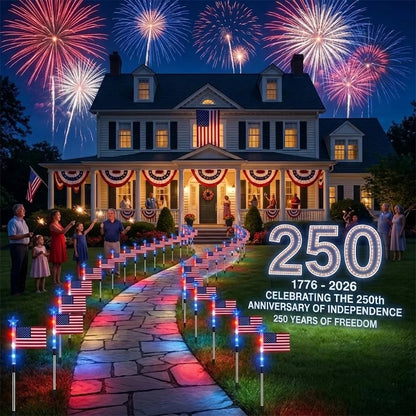 8 Solar American Flag Pathway Lights – Red, White & Blue Yard Glow for 250th Independence Celebration