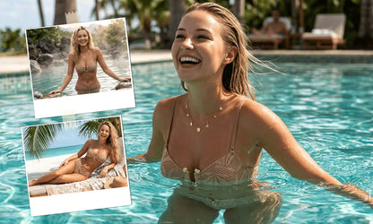 Metal Ring Lace Cut-Out Solid Color Bikini - Khaki / US6 (M)