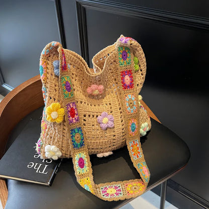 Women’s Boho Crochet Flower Shoulder Bag