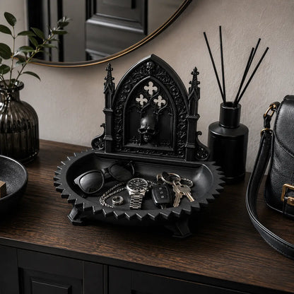 Gothic Cathedral Skull Jewelry Tray – Dark Vintage Desk Organizer