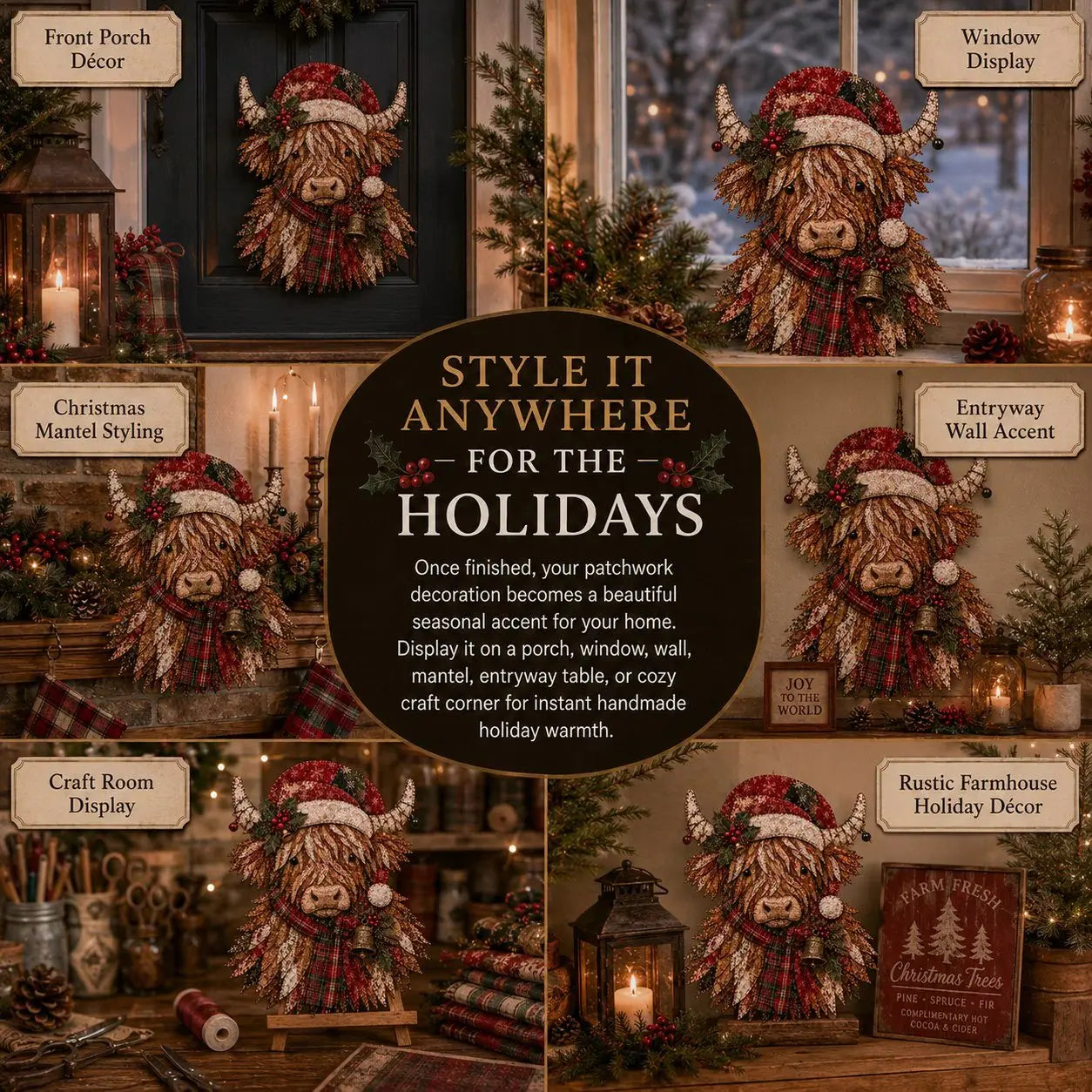 🎄 Christmas Patchwork Fabric DIY Kit – Handmade Holiday Decor