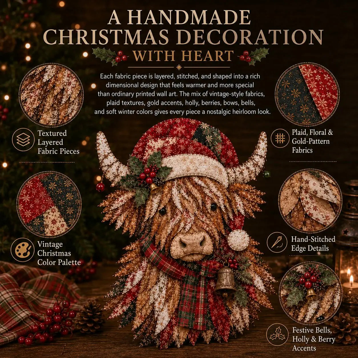 🎄 Christmas Patchwork Fabric DIY Kit – Handmade Holiday Decor