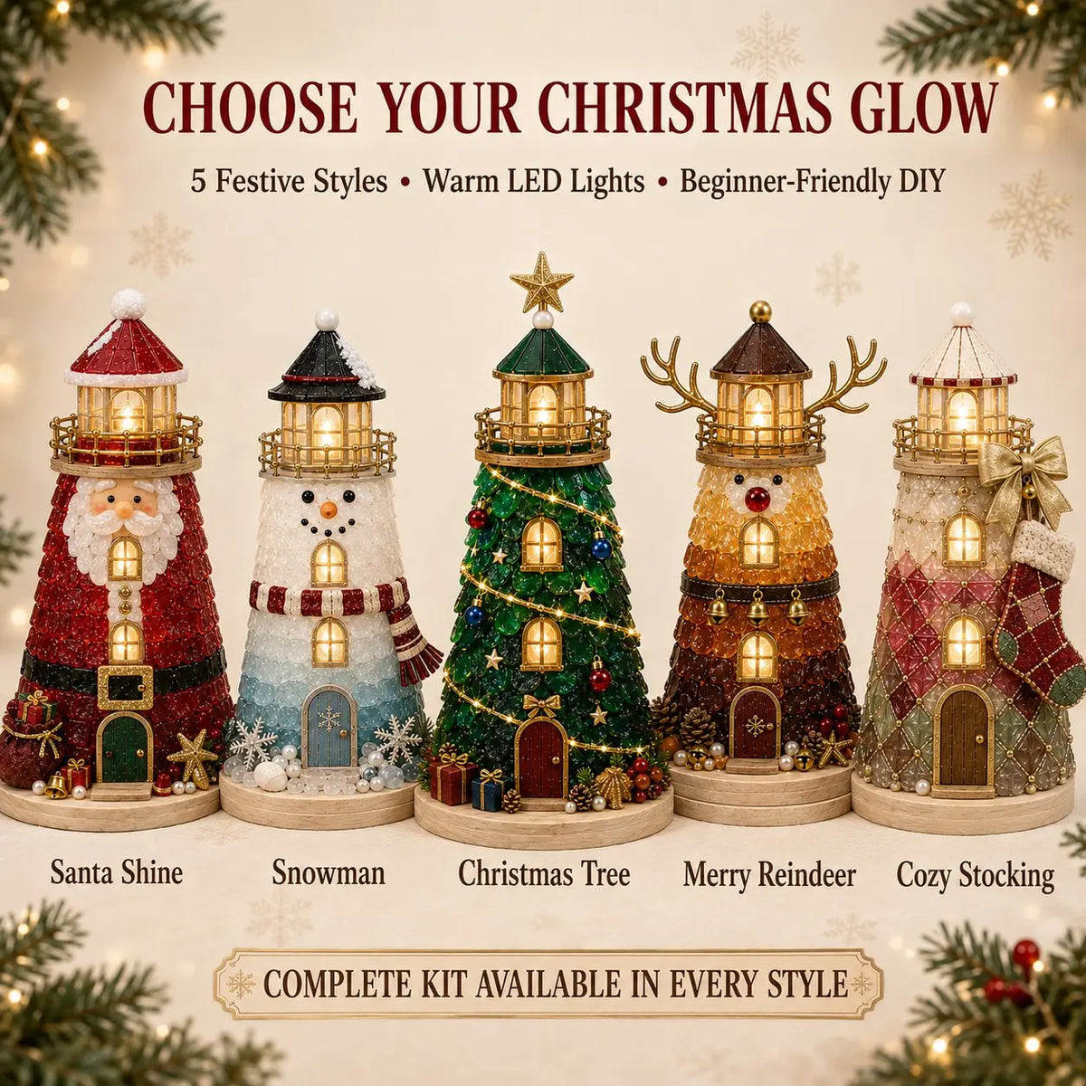 🎄 DIY Lighted Christmas Lighthouse Kit Collection | Sea Glass-Style Holiday Craft Gift