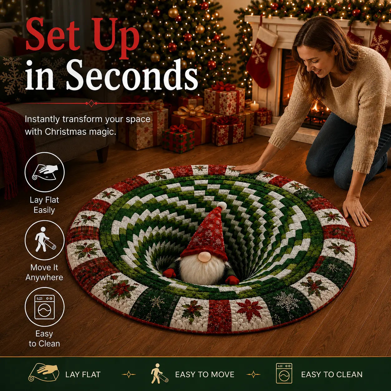 🎄Christmas 3D Optical Illusion Area Rug – Soft Festive Holiday Floor Decor