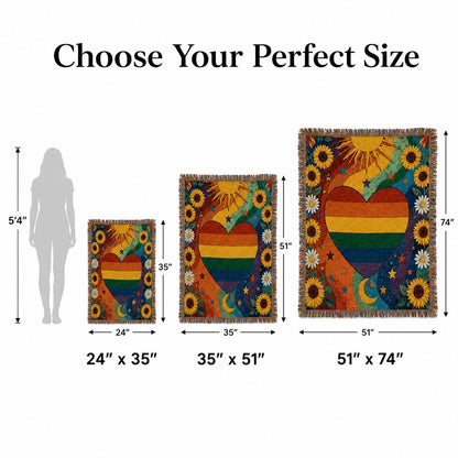 🏳️‍🌈2026 Handmade Woven Pride Blanket – Rainbow Heart Throw for Sofa, Bed & Wall Décor