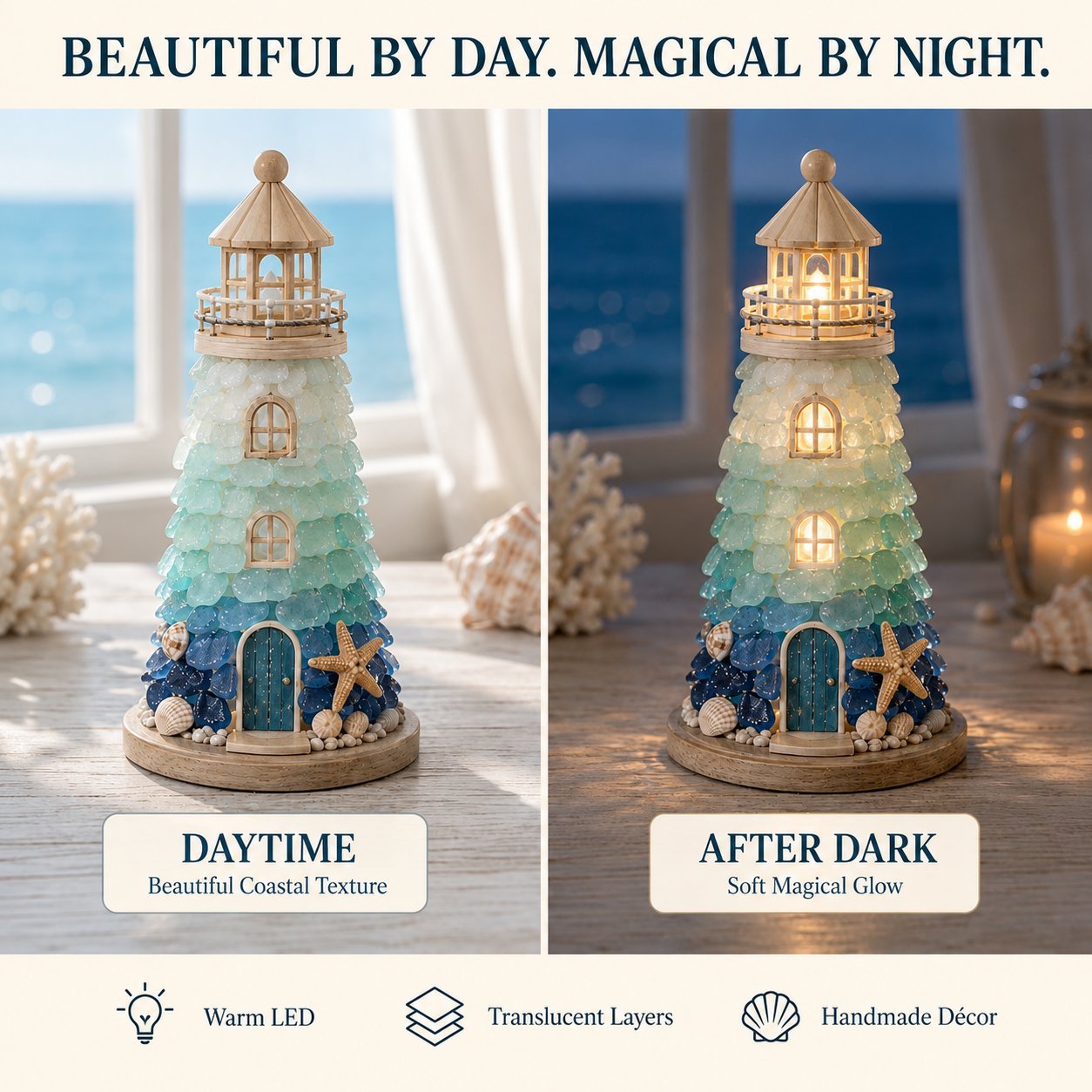🌊 DIY 3D Sea Glass Lighthouse Kit | Light-Up Coastal Home Decor