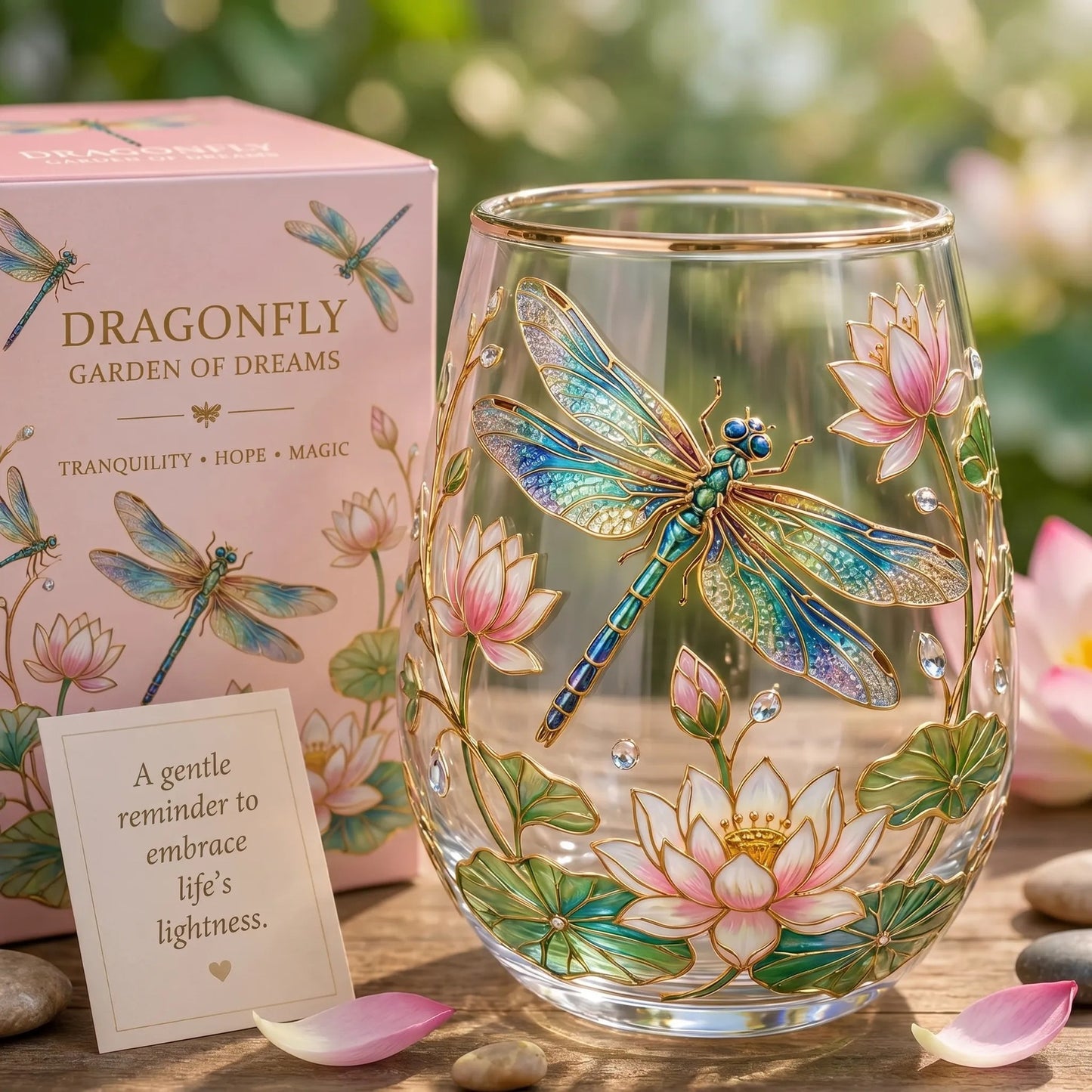 Dragonfly Garden of Dreams Glass Cup