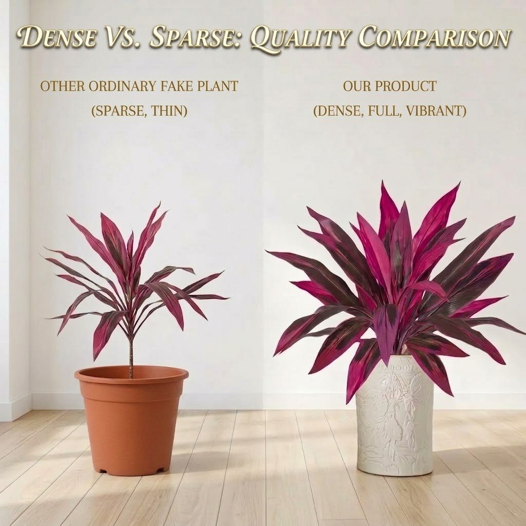 2Pcs Large Artificial Boston Fern & Dragon's Blood Tree Plants | Vibrant Pink Purple Faux Plants for Garden Patio Balcony Decor