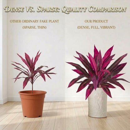 2Pcs Large Artificial Boston Fern & Dragon's Blood Tree Plants | Vibrant Pink Purple Faux Plants for Garden Patio Balcony Decor