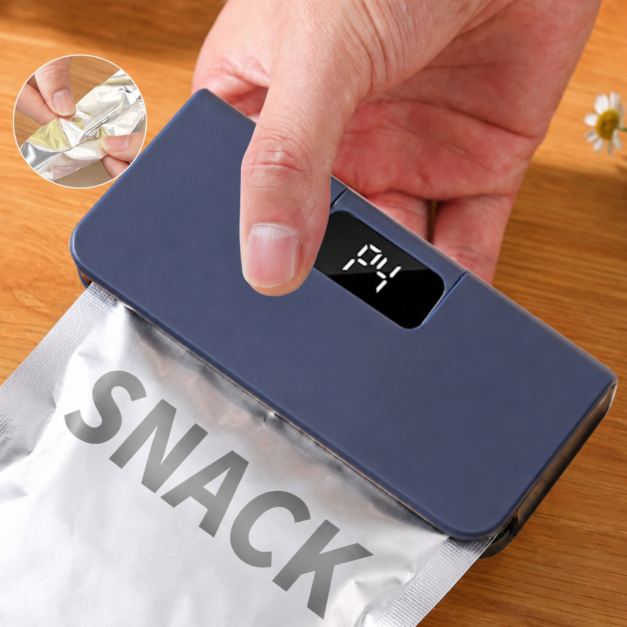 Mini Bag Sealer - Blue sealing snack bag