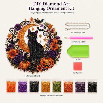 🎃🎃Black Cat Moon Diamond Art Hanging Ornament Kit – Relaxing DIY Halloween Craft