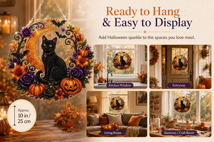 🎃🎃Black Cat Moon Diamond Art Hanging Ornament Kit – Relaxing DIY Halloween Craft