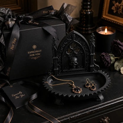 Gothic Cathedral Skull Jewelry Tray – Dark Vintage Desk Organizer