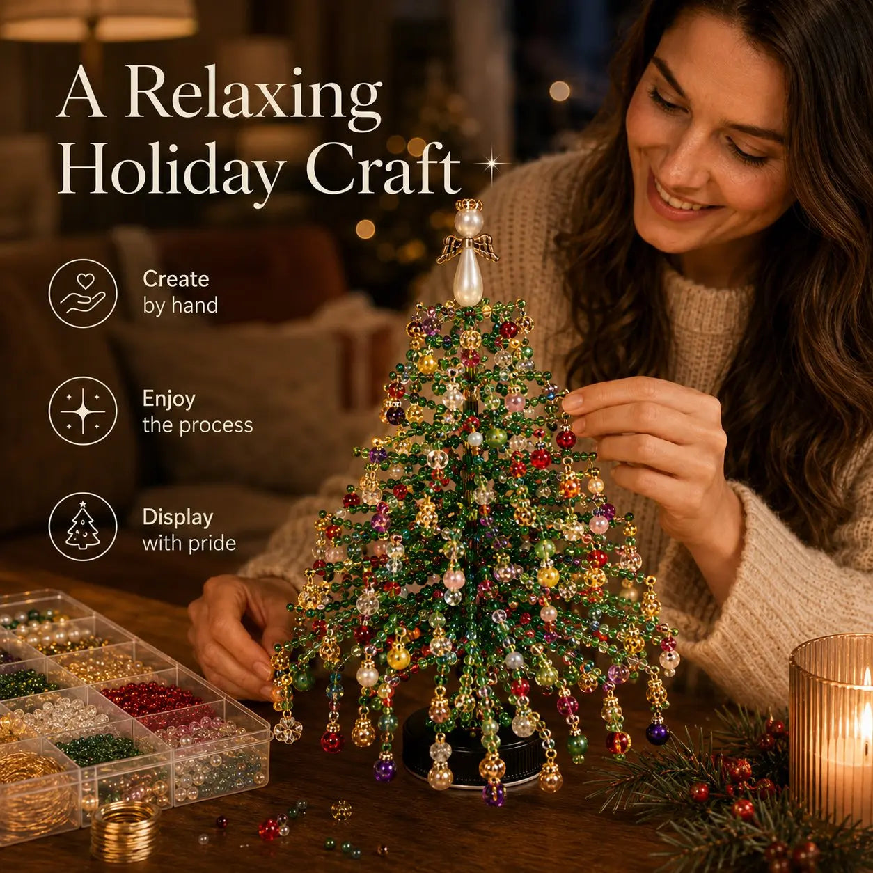 🎄 DIY Beaded Christmas Tree Kit – Sparkling Tabletop Holiday Decor