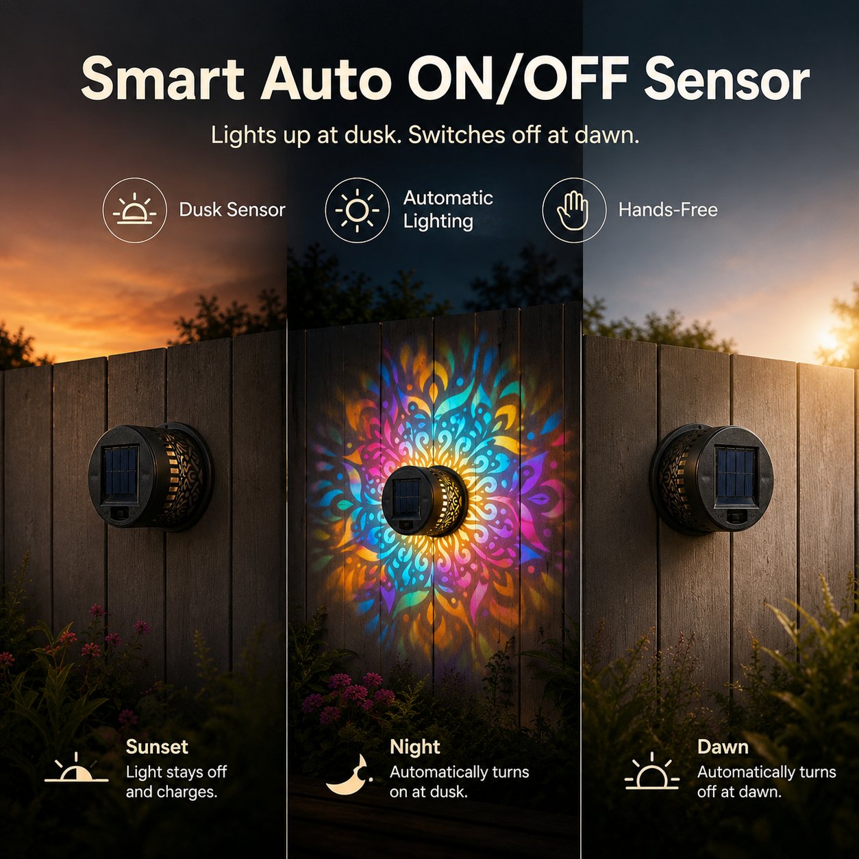 Solar Mandala Wall Light Projector for Garden, Patio & Fence Decor