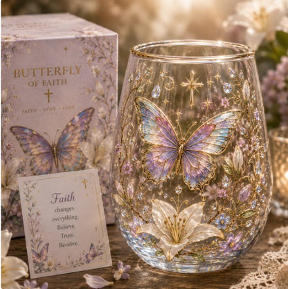 Butterfly of Faith Glass Cup