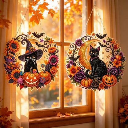 🎃🎃Black Cat Moon Diamond Art Hanging Ornament Kit – Relaxing DIY Halloween Craft