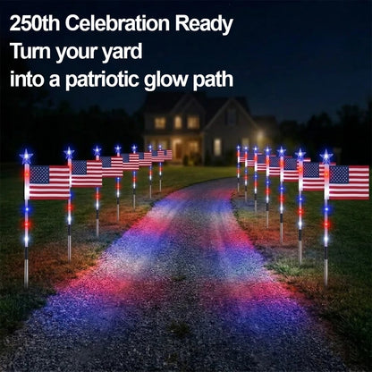 8 Solar American Flag Pathway Lights – Red, White & Blue Yard Glow for 250th Independence Celebration