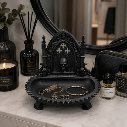 Gothic Cathedral Skull Jewelry Tray – Dark Vintage Desk Organizer
