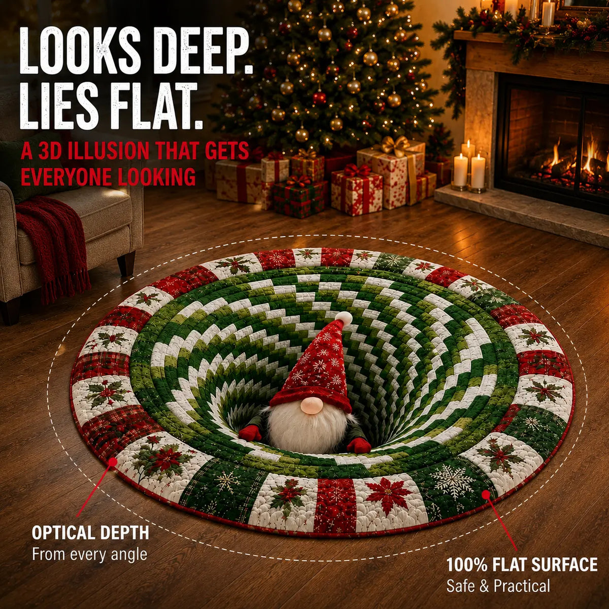 🎄Christmas 3D Optical Illusion Area Rug – Soft Festive Holiday Floor Decor