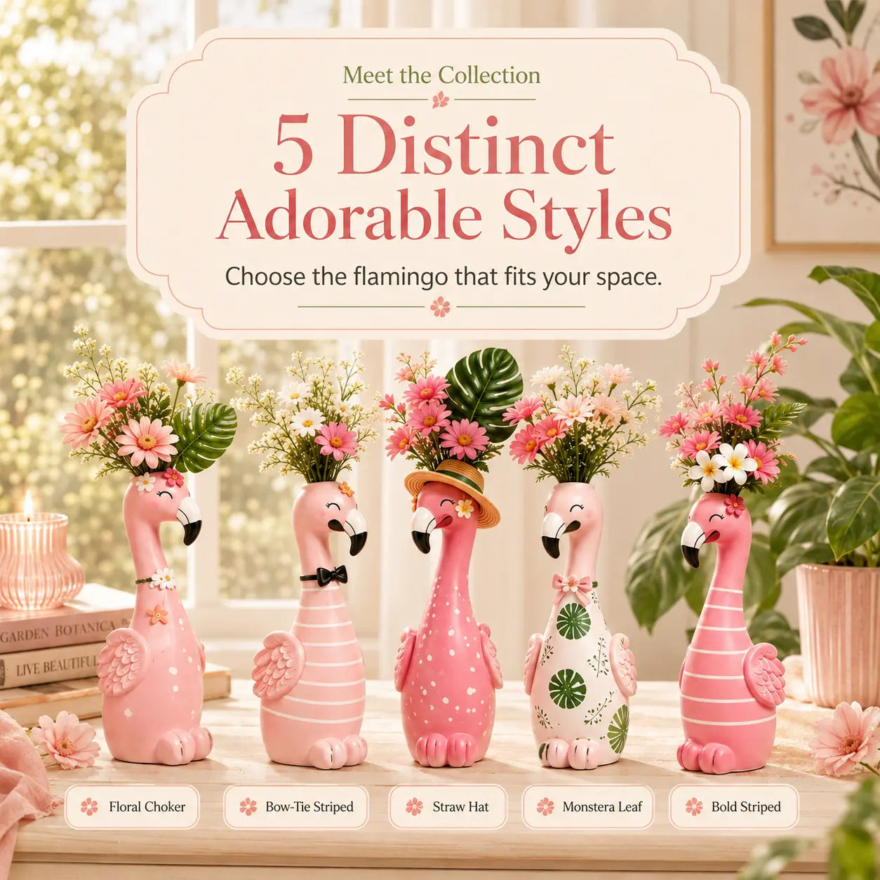 🦩 Cute Flamingo Figurine Vase | 5-Style Tropical Tabletop Decor