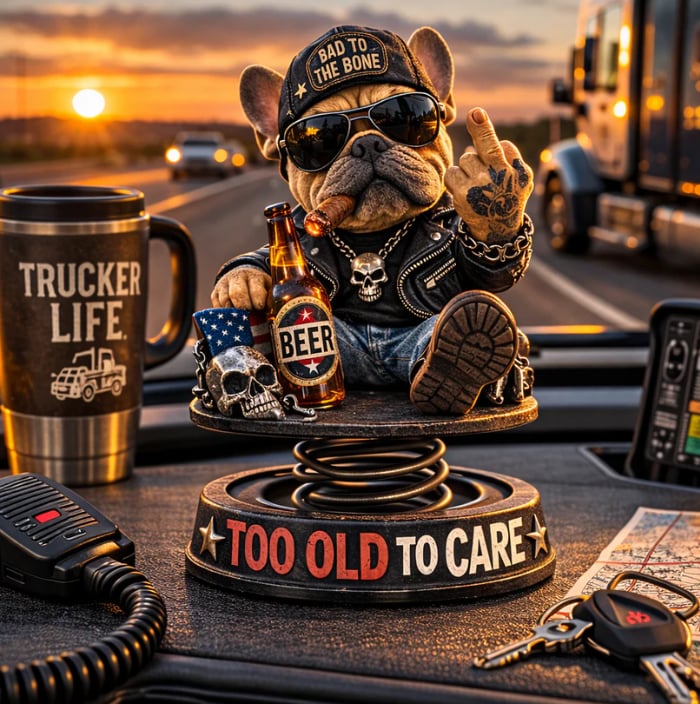 "Too Old To Care😎" Hardcore Frenchie Dashboard Bobblehead