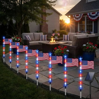 8 Solar American Flag Pathway Lights – Red, White & Blue Yard Glow for 250th Independence Celebration
