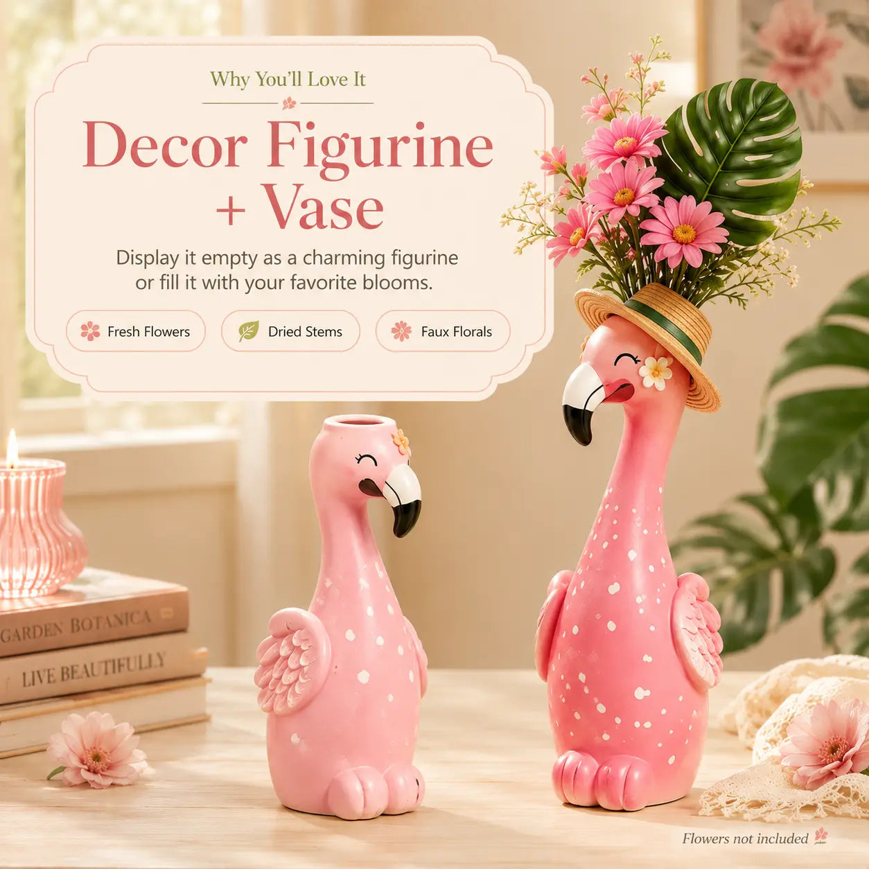 🦩 Cute Flamingo Figurine Vase | 5-Style Tropical Tabletop Decor