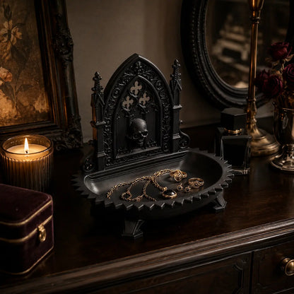 Gothic Cathedral Skull Jewelry Tray – Dark Vintage Desk Organizer