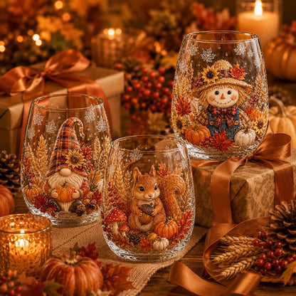 🍂 Autumn Harvest 3D Glass Cup Collection – Fall & Thanksgiving Drinkware