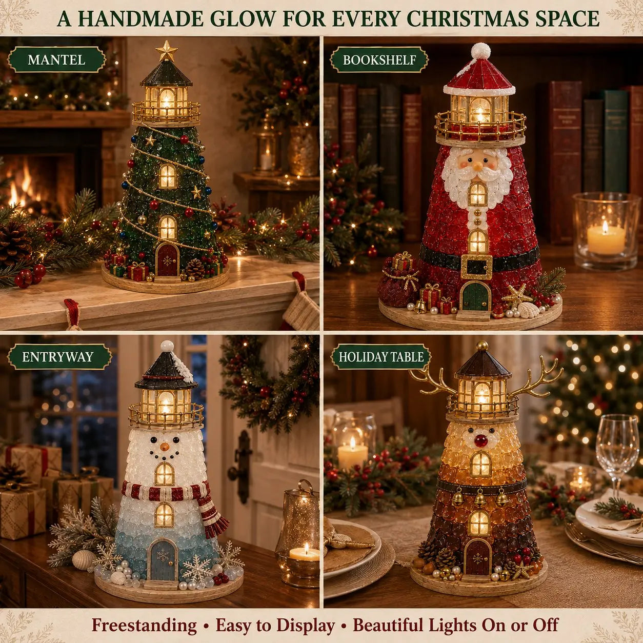 🎄 DIY Lighted Christmas Lighthouse Kit Collection | Sea Glass-Style Holiday Craft Gift