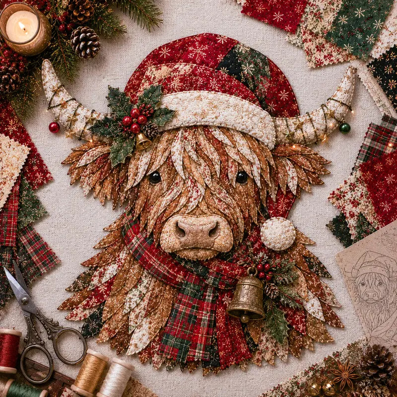 🎄 Christmas Patchwork Fabric DIY Kit – Handmade Holiday Decor