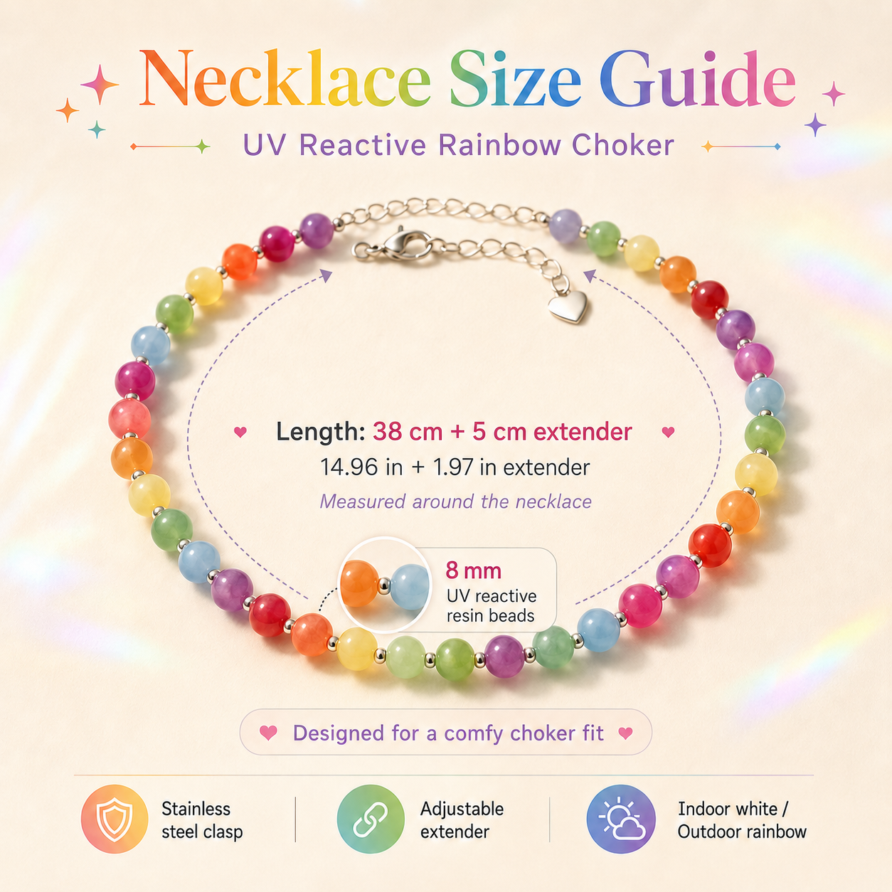 Dopamine UV Reactive Rainbow Beaded Jewelry Collection
