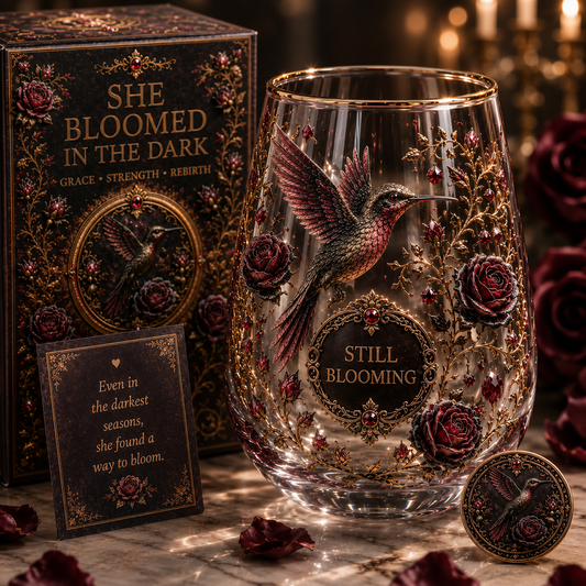 Rose Hummingbird Still Blooming Glass Cup