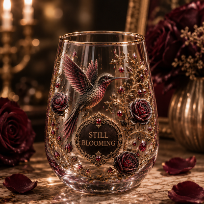 Rose Hummingbird Still Blooming Glass Cup