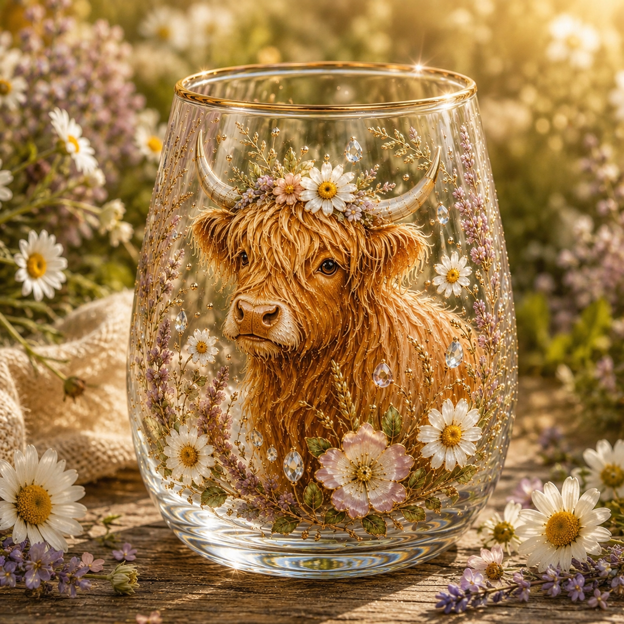 Highland Cow Garden Bliss Glass Cup