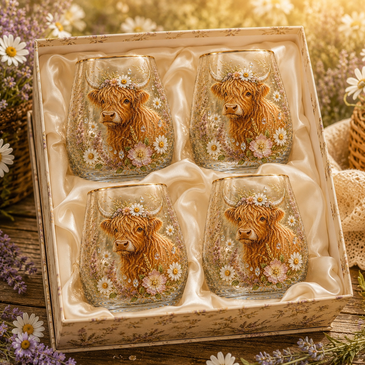 Highland Cow Garden Bliss Glass Cup