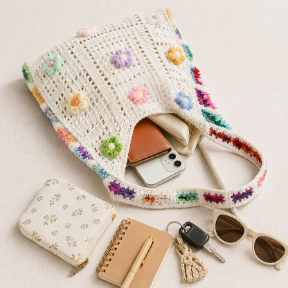 Women’s Boho Crochet Flower Shoulder Bag