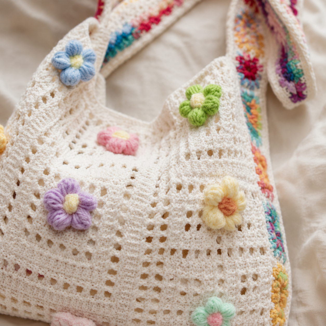 Women’s Boho Crochet Flower Shoulder Bag