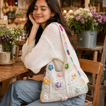 Women’s Boho Crochet Flower Shoulder Bag