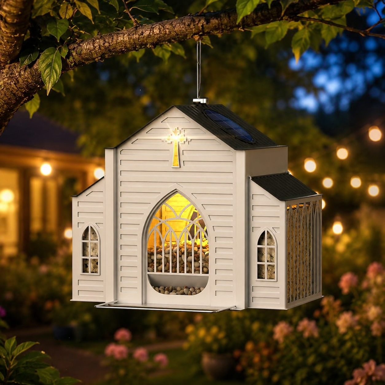 Church-Shaped Solar Bird Feeder