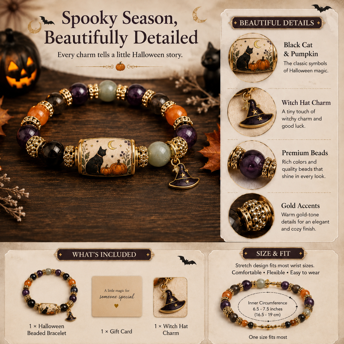 🎃 Limited Edition Halloween Beaded Bracelet Set | Spooky Cute Gift Jewelry