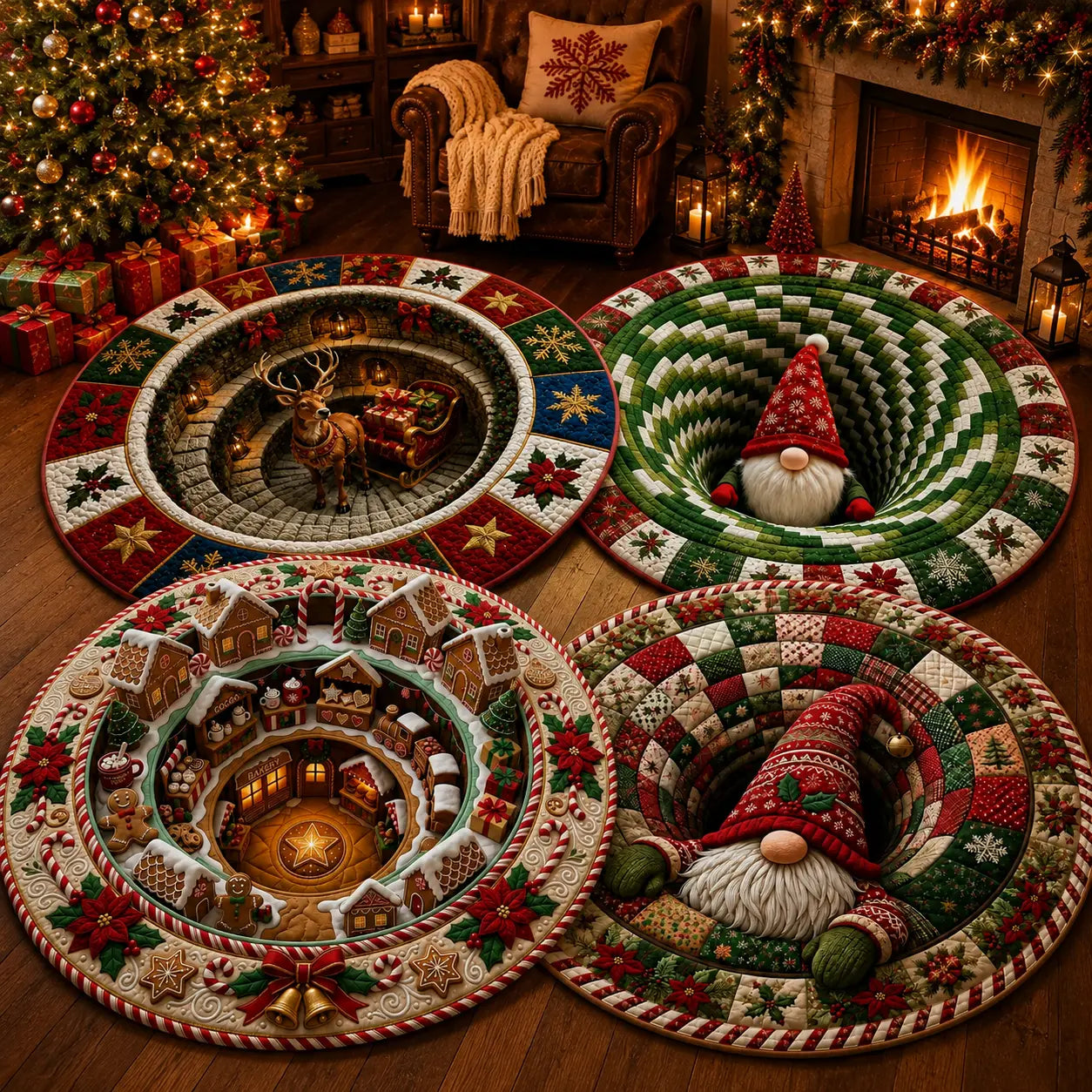 🎄Christmas 3D Optical Illusion Area Rug – Soft Festive Holiday Floor Decor