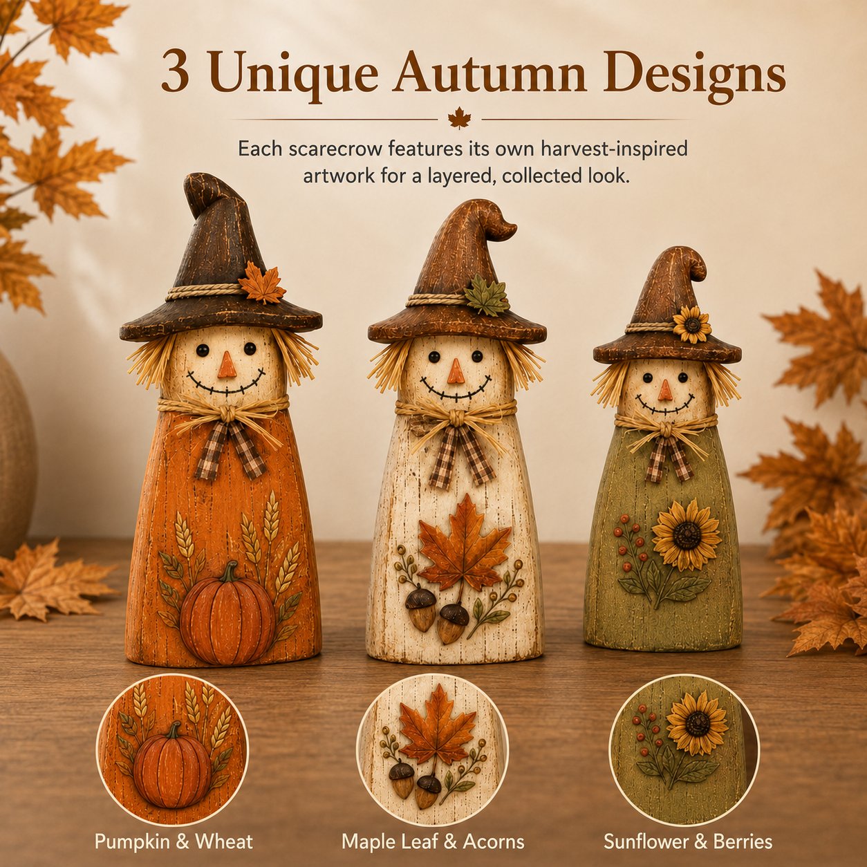 🍂Vintage Wooden Scarecrow Fall Decor Set