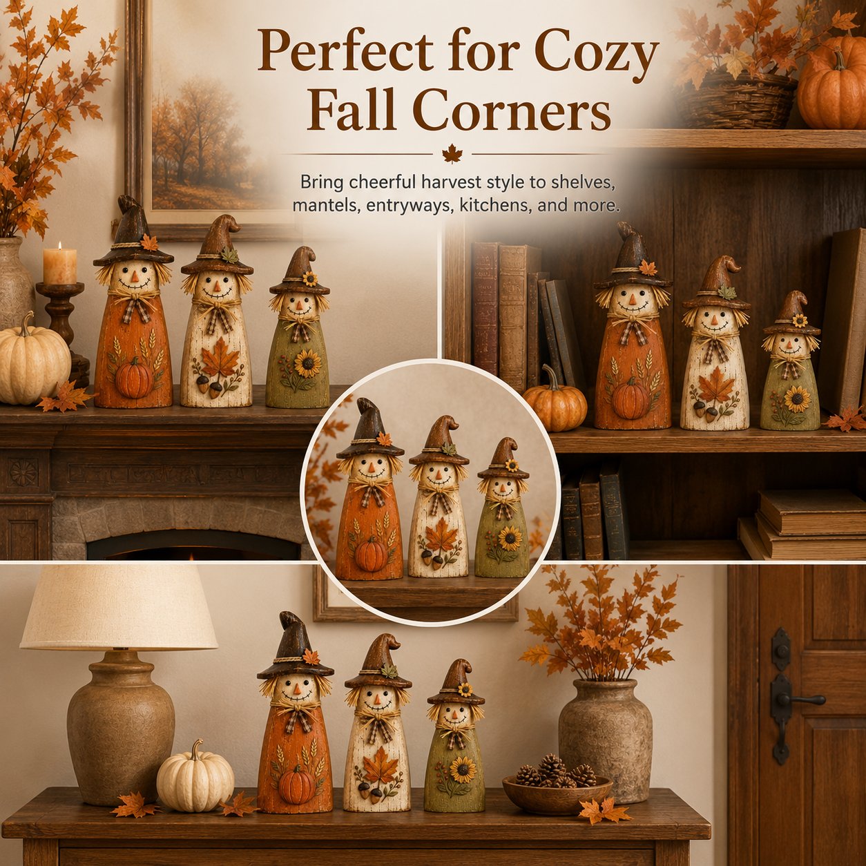 🍂Vintage Wooden Scarecrow Fall Decor Set