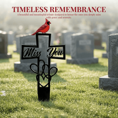 Cardinal "Miss You" Memorial Grave Marker – Metal Cross Cemetery Stake