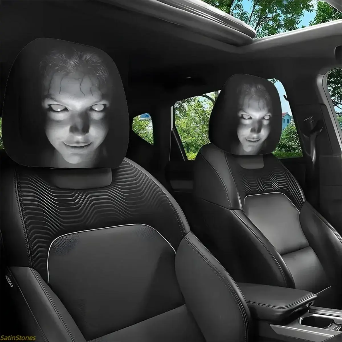 2 PCS Red Devil's Eye Car Headrest Covers - Red and black Gothic design